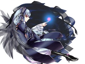 Rating: Safe Score: 0 Tags: 1girl black_footwear black_ribbon black_wings boots dress frilled_sleeves frills full_body hairband high_heel_boots high_heels image index_finger_raised long_hair long_sleeves red_eyes ribbon silver_hair solo suigintou wings User: admin