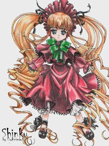 Rating: Safe Score: 0 Tags: 1girl blonde_hair blue_eyes bonnet bow dress drill_hair frills full_body green_bow image long_hair long_sleeves marker_(medium) red_dress shinku shoes simple_background solo traditional_media twin_drills twintails very_long_hair User: admin