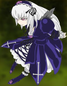 Rating: Safe Score: 0 Tags: 1girl boots dress flower frills full_body hairband image lolita_hairband long_hair long_sleeves pink_eyes puffy_sleeves purple_flower rose silver_hair solo suigintou wings User: admin