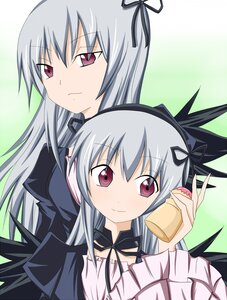 Rating: Safe Score: 0 Tags: black_wings blush dress dual_persona food green_background hair_ribbon hairband image long_hair looking_at_viewer multiple_girls ribbon silver_hair smile solo suigintou upper_body wings User: admin