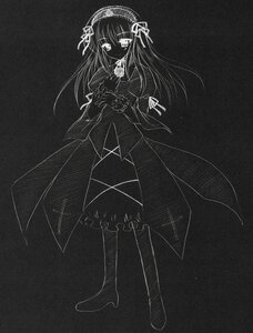 Rating: Safe Score: 0 Tags: 1girl boots dress flower full_body greyscale hairband image long_hair long_sleeves monochrome solo suigintou User: admin