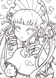 Rating: Safe Score: 0 Tags: 1girl dress flower greyscale image lineart long_hair monochrome petals rose rose_petals shinku simple_background solo upper_body white_background User: admin