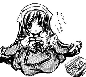 Rating: Safe Score: 0 Tags: 1girl :o blush dress frills full_body greyscale head_scarf image long_hair long_sleeves looking_at_viewer monochrome simple_background sitting solo suiseiseki very_long_hair white_background User: admin