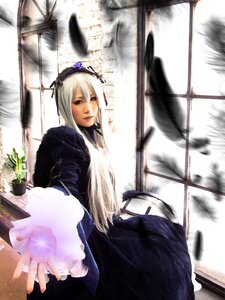 Rating: Safe Score: 0 Tags: 1girl dress flower frills gothic_lolita hairband long_hair long_sleeves looking_at_viewer ribbon silver_hair solo suigintou User: admin