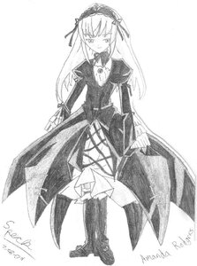 Rating: Safe Score: 0 Tags: 1girl boots dated dress full_body greyscale hairband image long_hair long_sleeves looking_at_viewer monochrome solo standing suigintou traditional_media User: admin