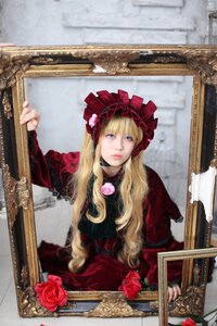 Rating: Safe Score: 0 Tags: 1girl blonde_hair blue_eyes dress flower lips long_hair looking_at_viewer painting_(object) photo red_dress red_flower red_rose rose shinku solo User: admin