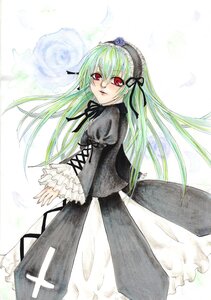 Rating: Safe Score: 0 Tags: 1girl black_dress black_ribbon closed_mouth dress flower frills hairband image juliet_sleeves lolita_hairband long_hair long_sleeves looking_at_viewer marker_(medium) red_eyes ribbon rose solo standing suigintou traditional_media wings User: admin