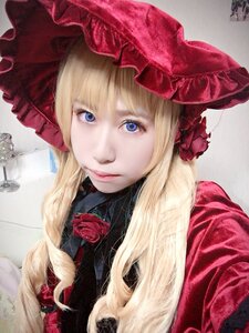 Rating: Safe Score: 0 Tags: 1girl bangs blonde_hair blue_eyes closed_mouth eyelashes flower hat lips long_hair looking_at_viewer portrait realistic red_flower red_rose rose shinku solo upper_body User: admin