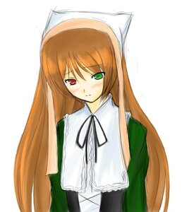 Rating: Safe Score: 0 Tags: 1girl blush brown_hair dress flat_chest green_eyes head_scarf heterochromia image long_hair long_sleeves looking_at_viewer red_eyes simple_background solo suiseiseki upper_body very_long_hair white_background User: admin