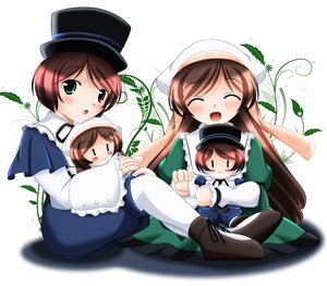 Rating: Safe Score: 0 Tags: 1girl blue_dress blush brown_hair character_doll chibi closed_eyes dress green_dress hat heterochromia image long_sleeves open_mouth pair pantyhose short_hair siblings souseiseki striped suiseiseki top_hat twins User: admin