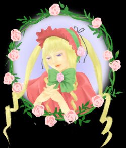 Rating: Safe Score: 0 Tags: 1girl blonde_hair blue_eyes bonnet bow bowtie capelet dress flower green_bow image long_hair pink_flower pink_rose red_dress rose shinku solo twintails User: admin