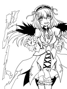 Rating: Safe Score: 0 Tags: 1girl auto_tagged breasts dress eyebrows_visible_through_hair flower frills greyscale hairband image lolita_hairband long_hair long_sleeves looking_at_viewer monochrome ribbon smile solo suigintou white_background wings User: admin