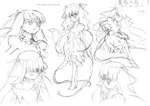 Rating: Safe Score: 0 Tags: 1girl barasuishou bare_shoulders character_sheet dress greyscale hair_ribbon image long_hair monochrome multiple_views ribbon sketch solo two_side_up very_long_hair User: admin