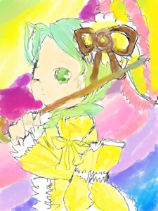 Rating: Safe Score: 0 Tags: 1girl braid dress green_eyes green_hair hat image kanaria long_sleeves looking_at_viewer one_eye_closed puffy_sleeves smile solo User: admin