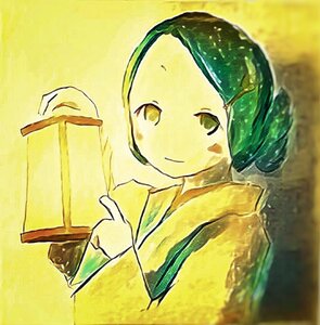 Rating: Safe Score: 0 Tags: androgynous bangs green_eyes green_hair holding image kanaria long_sleeves looking_at_viewer short_hair smile solo upper_body yellow_background yellow_theme User: admin