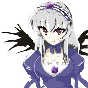 Rating: Safe Score: 0 Tags: 1girl black_wings detached_collar dress flower frills hairband image long_hair long_sleeves looking_at_viewer pink_eyes puffy_sleeves ribbon rose silver_hair simple_background solo suigintou upper_body white_background wings User: admin