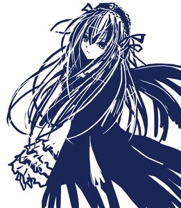 Rating: Safe Score: 0 Tags: 1girl akemi_homura dress hair_ribbon hairband image long_hair long_sleeves looking_at_viewer monochrome ribbon simple_background solo suigintou very_long_hair white_background User: admin