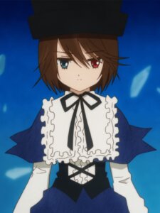 Rating: Safe Score: 0 Tags: 1 1girl black_headwear blue_background blue_eyes brown_hair capelet closed_mouth dress expressionless hat heterochromia image long_sleeves looking_at_viewer neck_ribbon red_eyes ribbon short_hair solo souseiseki upper_body User: admin