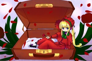 Rating: Safe Score: 0 Tags: 1girl blonde_hair blue_eyes bonnet bow bowtie box cup dress flower image in_box in_container long_hair long_sleeves petals red_dress rose_petals shinku sitting solo suitcase teacup User: admin