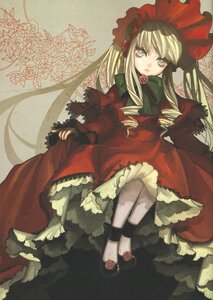 Rating: Safe Score: 0 Tags: 1girl absurdres blonde_hair bonnet bow bowtie dress drill_hair flower frills full_body green_eyes highres image long_hair long_sleeves looking_at_viewer pantyhose red_dress rose rozen_maiden scan shinku shoes sitting solo wada_arco User: admin