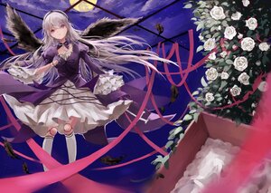 Rating: Safe Score: 0 Tags: 1girl black_flower black_rose black_wings bouquet cloud dress feathered_wings feathers flower frills hairband image long_hair looking_at_viewer pink_rose purple_rose red_eyes red_rose rose silver_hair smile solo suigintou thighhighs very_long_hair white_flower white_rose wings User: admin
