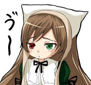 Rating: Safe Score: 0 Tags: 1girl bangs black_ribbon brown_hair closed_mouth dress frills green_dress green_eyes head_scarf heterochromia image long_hair long_sleeves red_eyes ribbon simple_background solo suiseiseki upper_body very_long_hair white_background User: admin
