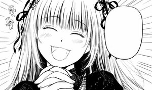 Rating: Safe Score: 3 Tags: 1girl :d blush closed_eyes greyscale hair_flower hair_ornament hair_ribbon hands_together image long_hair monochrome open_mouth ribbon smile solo suigintou User: admin