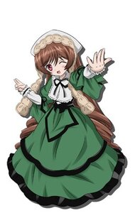 Rating: Safe Score: 0 Tags: 1girl brown_hair dress drill_hair full_body green_dress image long_hair long_sleeves looking_at_viewer one_eye_closed open_mouth solo suiseiseki very_long_hair white_background User: admin