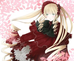 Rating: Safe Score: 0 Tags: 1girl blonde_hair blush bow bowtie dress drill_hair flower image long_hair long_sleeves looking_at_viewer rose shinku solo twintails very_long_hair User: admin