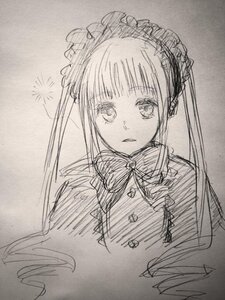 Rating: Safe Score: 0 Tags: 1girl auto_tagged bangs bonnet eyebrows_visible_through_hair image long_hair looking_at_viewer monochrome photo shinku sidelocks signature sketch solo traditional_media upper_body User: admin