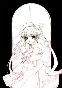 Rating: Safe Score: 0 Tags: 1girl dress greyscale hairband image long_hair long_sleeves looking_at_viewer monochrome shinku simple_background solo stuffed_animal twintails very_long_hair User: admin