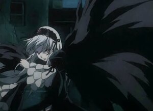 Rating: Safe Score: 0 Tags: 1girl black_wings dress flower frilled_sleeves frills hairband image long_hair long_sleeves monochrome ribbon rose solo suigintou upper_body very_long_hair wings User: admin