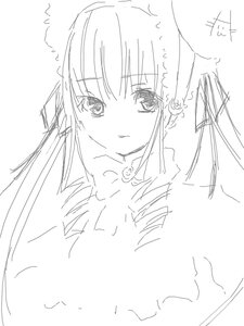 Rating: Safe Score: 0 Tags: 1girl bangs blush closed_mouth eyebrows_visible_through_hair greyscale image long_hair looking_at_viewer monochrome shinku simple_background sketch solo upper_body white_background User: admin