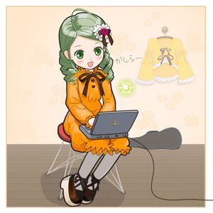 Rating: Safe Score: 0 Tags: 1girl blush dress drill_hair green_eyes green_hair hair_ornament image kanaria long_sleeves open_mouth pantyhose sitting smile solo twin_drills User: admin