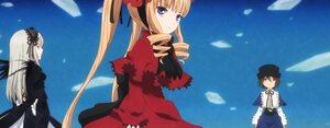 Rating: Safe Score: 0 Tags: 3girls blonde_hair blue_eyes bow dress drill_hair flower frills hairband hat image long_hair looking_back multiple multiple_girls petals rose shinku silver_hair suigintou tagme twin_drills twintails User: admin