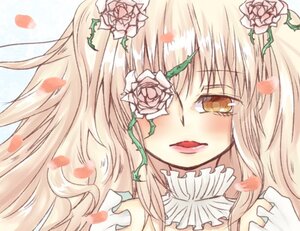 Rating: Safe Score: 0 Tags: 1girl blonde_hair face flower gloves image kirakishou long_hair petals pink_flower pink_rose rose solo white_gloves white_rose yellow_eyes User: admin