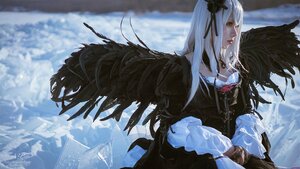 Rating: Safe Score: 0 Tags: 1girl blurry closed_mouth feathers jewelry long_hair necklace snow solo suigintou white_hair User: admin