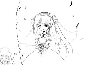 Rating: Safe Score: 0 Tags: 2girls bird blush dress feathers flower greyscale hairband image jewelry lolita_hairband long_hair looking_at_viewer monochrome multiple_girls necklace petals shinku smile solo striped suigintou twintails User: admin