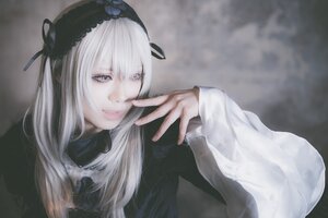 Rating: Safe Score: 0 Tags: 1girl bangs black_ribbon closed_mouth dress hairband lips long_hair long_sleeves looking_at_viewer ribbon silver_hair smile solo suigintou upper_body User: admin