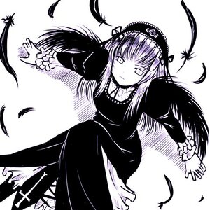 Rating: Safe Score: 0 Tags: 1girl black_dress black_feathers black_wings closed_mouth commentary_request dress enokids feathered_wings feathers flower frills frown greyscale hairband image lolita_hairband long_hair long_sleeves looking_at_viewer lowres monochrome rozen_maiden serious solo suigintou white_feathers wings User: admin