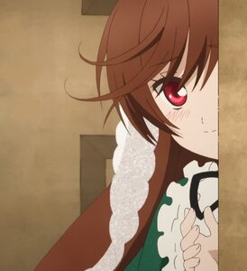 Rating: Safe Score: 0 Tags: 1girl blush brown_hair close-up closed_mouth eyebrows_visible_through_hair frills image long_sleeves peeking_out red_eyes smile solo suiseiseki User: admin