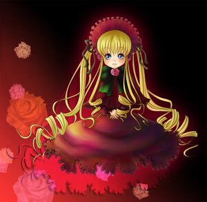 Rating: Safe Score: 0 Tags: 1girl blonde_hair blue_eyes blush bonnet bow bowtie dress drill_hair flower green_bow image long_hair long_sleeves looking_at_viewer red_dress rose shinku solo twintails very_long_hair User: admin