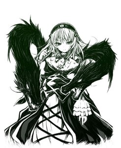 Rating: Safe Score: 0 Tags: 1girl breasts commentary_request dragon dress frills gothic_lolita green_theme greyscale hairband image lolita_fashion lolita_hairband long_hair long_sleeves looking_at_viewer monochrome rozen_maiden smile solo striped suigintou tousen white_background wings User: admin