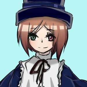 Rating: Safe Score: 0 Tags: 1girl blue_background blush brown_hair closed_mouth dress hat image long_sleeves looking_at_viewer ribbon short_hair simple_background smile solo souseiseki upper_body User: admin