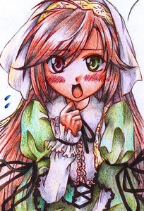 Rating: Safe Score: 0 Tags: 1girl blush dress flying_sweatdrops green_eyes image long_hair long_sleeves open_mouth solo suiseiseki traditional_media very_long_hair User: admin