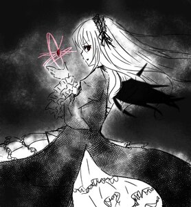 Rating: Safe Score: 0 Tags: 1girl auto_tagged dress frilled_sleeves frills greyscale hairband image lolita_hairband long_hair long_sleeves looking_at_viewer looking_back monochrome sky smile solo suigintou wings User: admin