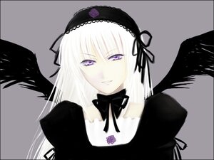 Rating: Safe Score: 0 Tags: 1girl black_ribbon black_wings detached_collar dress feathered_wings flower frills hairband image letterboxed long_hair long_sleeves looking_at_viewer rose simple_background solo suigintou upper_body wings User: admin