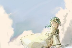 Rating: Safe Score: 0 Tags: 1girl blue_sky dress frilled_sleeves frills green_eyes green_hair image kanaria long_sleeves looking_at_viewer outdoors phosphophyllite short_hair sky smile solo wide_sleeves User: admin