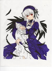 Rating: Safe Score: 0 Tags: 1girl black_feathers black_wings detached_collar dress feathers flower frilled_sleeves frills hairband image long_hair long_sleeves looking_at_viewer red_eyes ribbon rose silver_hair simple_background solo suigintou wings User: admin