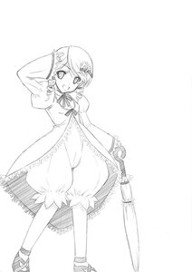 Rating: Safe Score: 0 Tags: 1girl bloomers dress frills full_body greyscale hair_ornament image kanaria long_sleeves monochrome neck_ribbon open_mouth ribbon short_hair smile solo standing swept_bangs umbrella underwear weapon User: admin